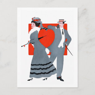 Postal Ilustración de pareja vintage de San Valentín edua