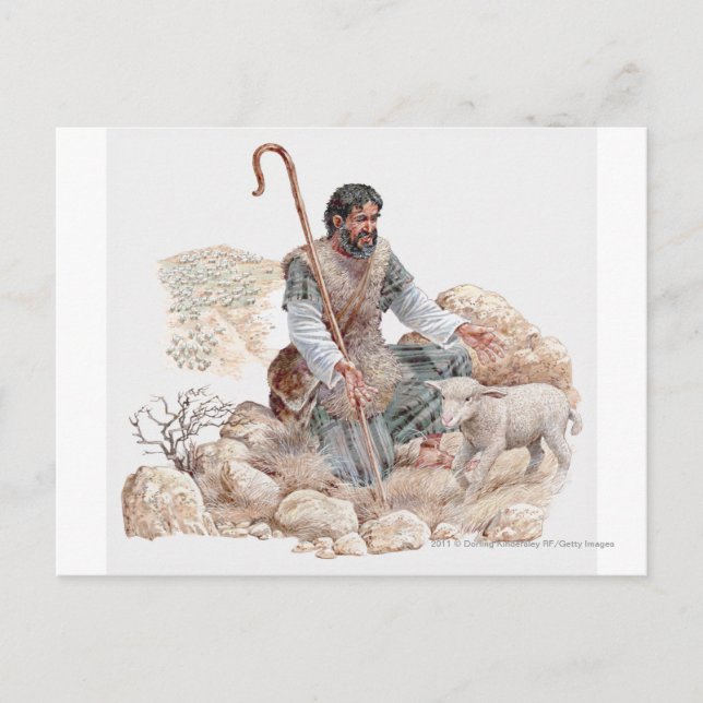 Postal Ilustracion de pastor encontrando sus ovejas perdi (Anverso)