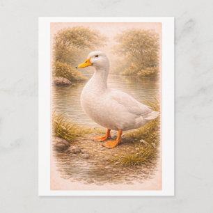 Postal Ilustración de pato al estilo vintage