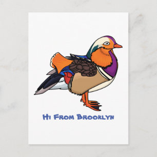 Postal Ilustracion de pato de mandarina colorida