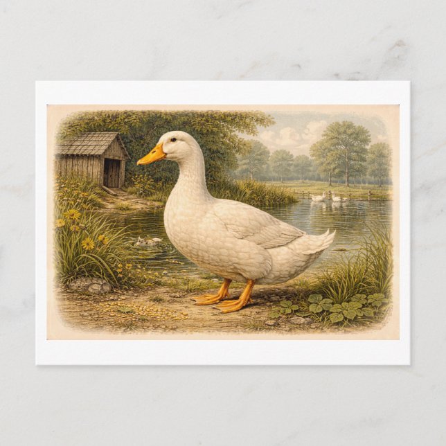 Postal Ilustración de pato estilo vintage (Anverso)