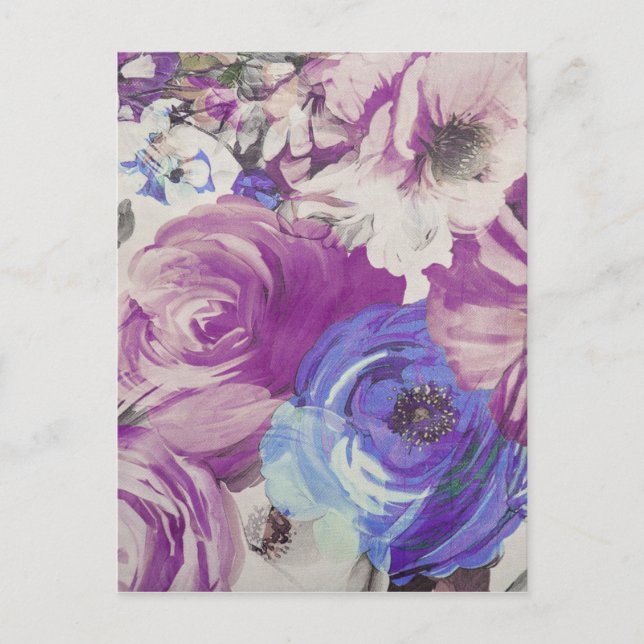 Postal Ilustracion de patrón de flores de Rosas de época (Anverso)