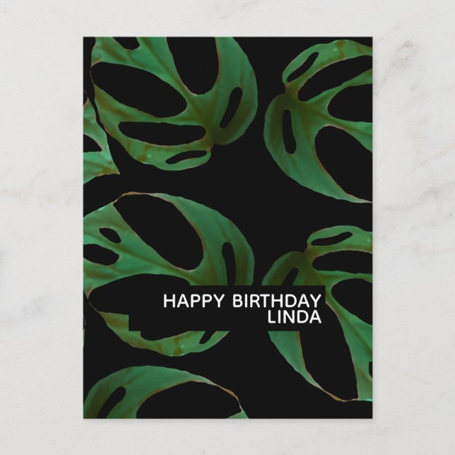 Postal Ilustración de patrón de planta Monstera Cumpleaño (Anverso)