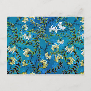 Postal Ilustracion de patrón floral azul vintage