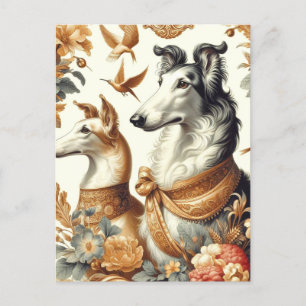 Postal Ilustracion de perro de Borzoi Vintage
