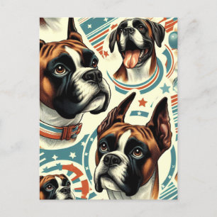 Postal Ilustracion de perro de Boxer sin costura