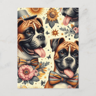 Postal Ilustracion de perro de Boxer Vintage