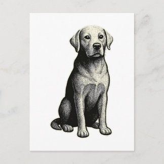 Postal Ilustración de perro sentado vintage