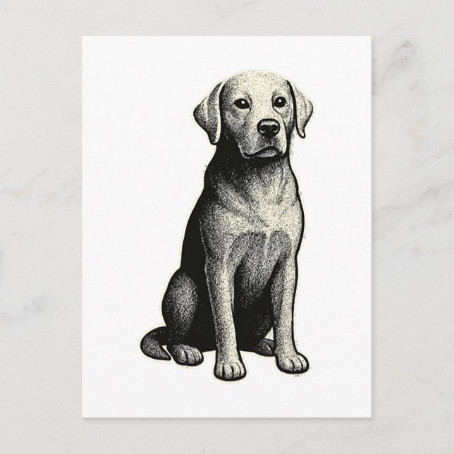 Postal Ilustración de perro sentado vintage (Anverso)