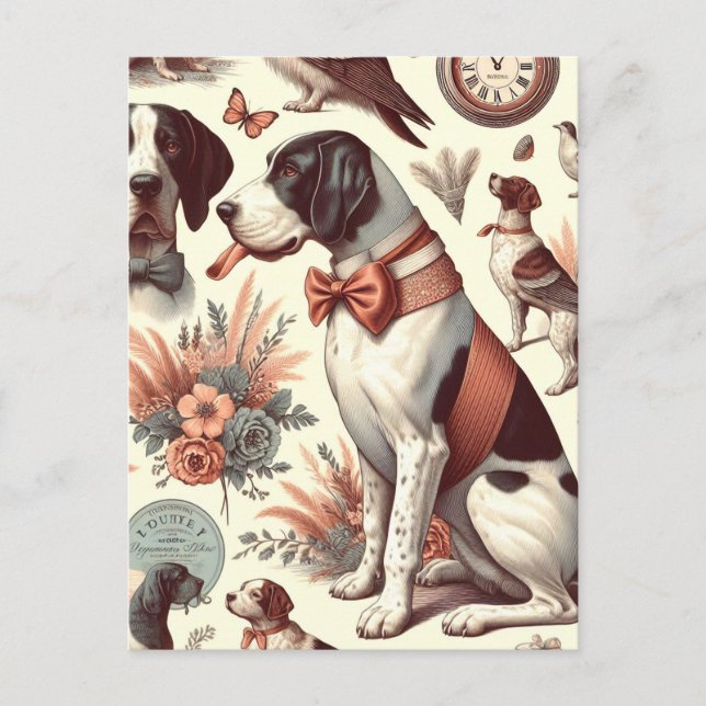 Postal Ilustracion de perro Vintage Braque Français (Anverso)