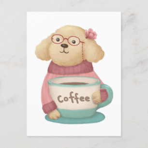 Postal Ilustracion de perro y café