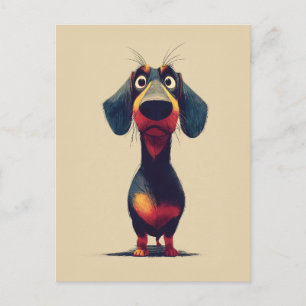 Postal Ilustración de personaje caprichoso de dachshund