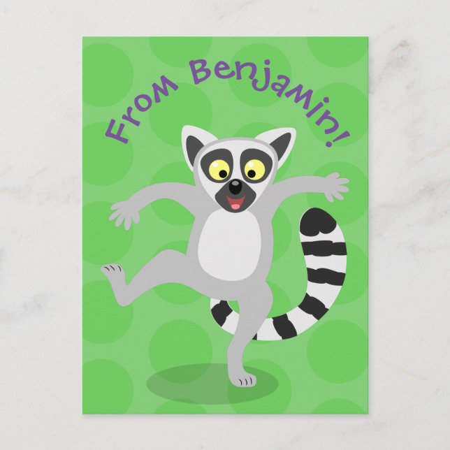 Postal Ilustracion de personalizado bailador de lémur de  (Anverso)