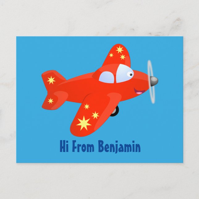 Postal Ilustracion de personalizado de avión rojo con vue (Anverso)