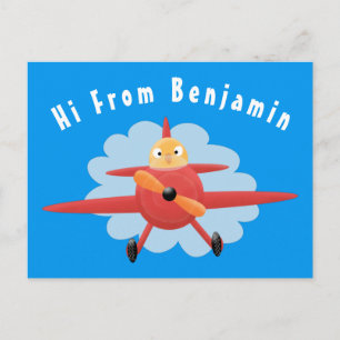 Postal Ilustracion de personalizado de avión rojo que vue