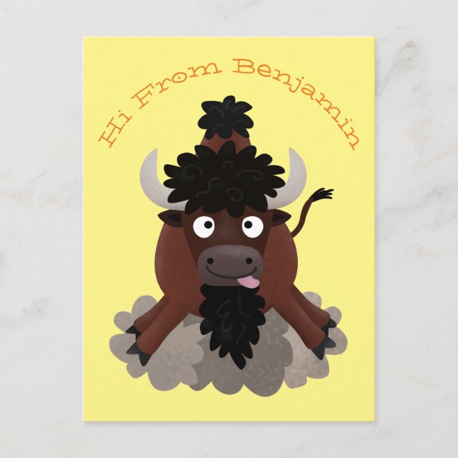 Postal Ilustracion de personalizado de bisontes búfalos d (Anverso)