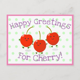 Postal Ilustracion de personalizado de cerezas rojas de s