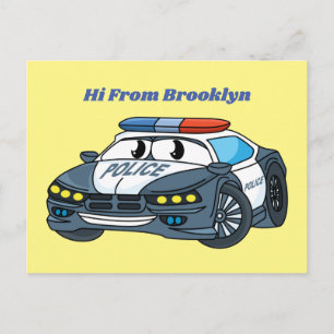 Postal Ilustracion de personalizado de coche de policía f