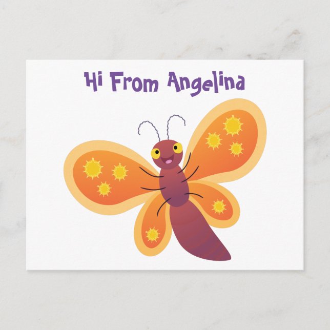 Postal Ilustracion de personalizado de mariposa naranja f (Anverso)
