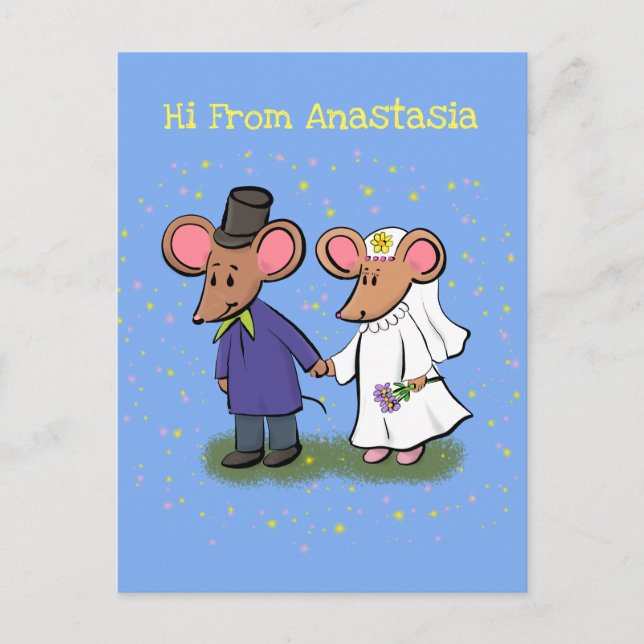 Postal Ilustracion de personalizado de pareja de ratones (Anverso)