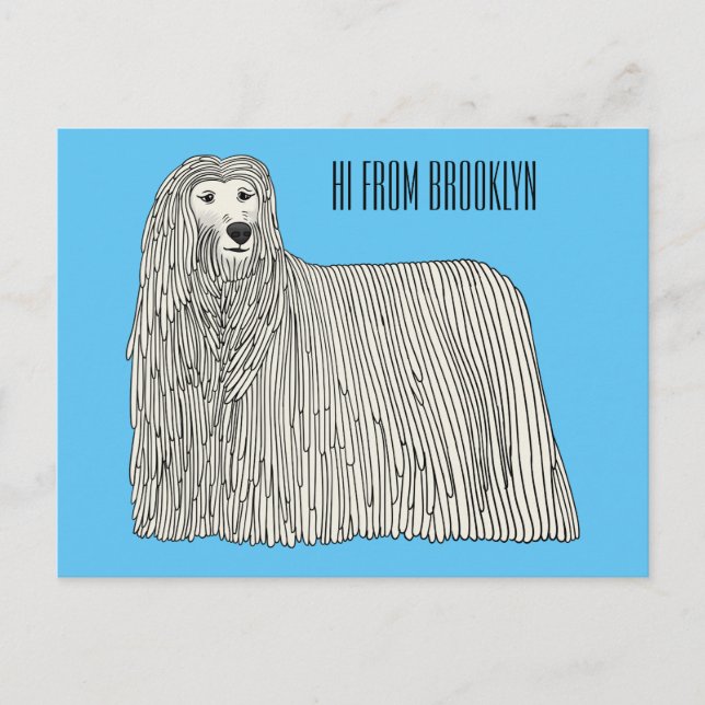 Postal Ilustracion de personalizado de perro de Komondor (Anverso)