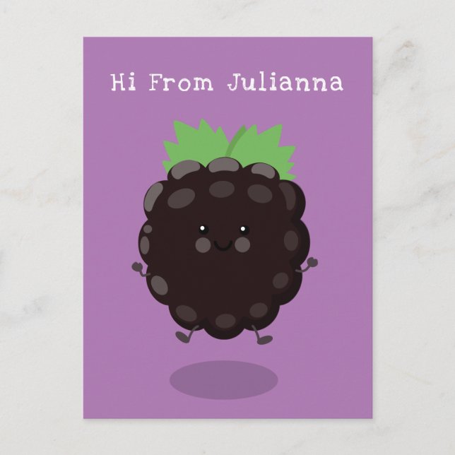 Postal Ilustracion de personalizado morado de moras alegr (Anverso)