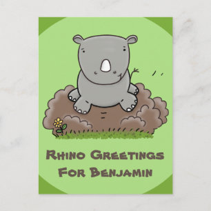 Postal Ilustracion de personalizado verde de rinoceronte