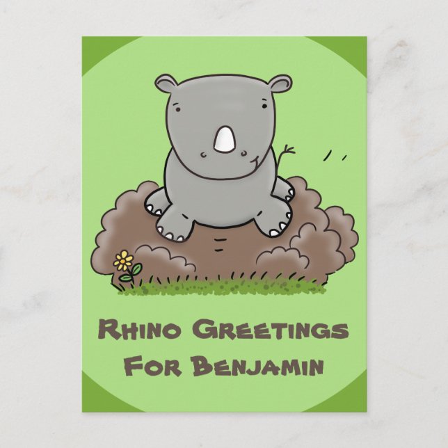 Postal Ilustracion de personalizado verde de rinoceronte  (Anverso)