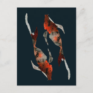 Postal Ilustracion de pescado acuarela koi
