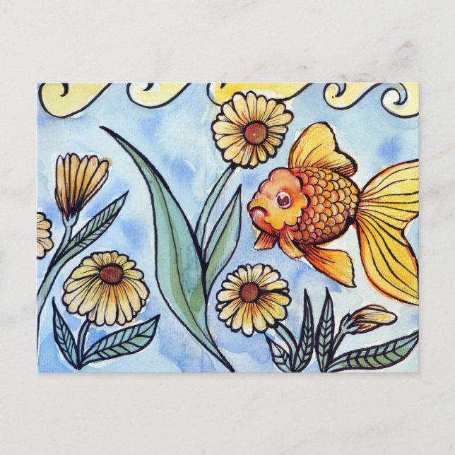 Postal Ilustración de pez dorado de fantasía Oranda       (Anverso)