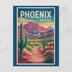 Postal Ilustración de Phoenix Arizona Arte de Viaje Vinta