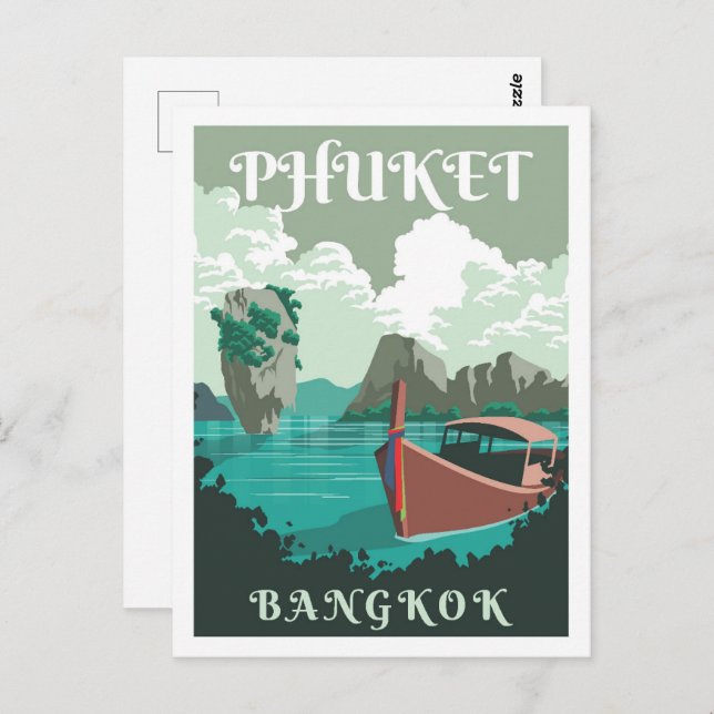 Postal Ilustracion de Phuket Bangkok Tailandia Travel Pla (Anverso / Reverso)