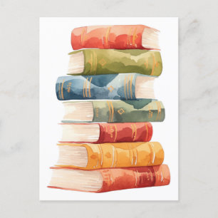 Postal Ilustración de pila de libros en acuarela