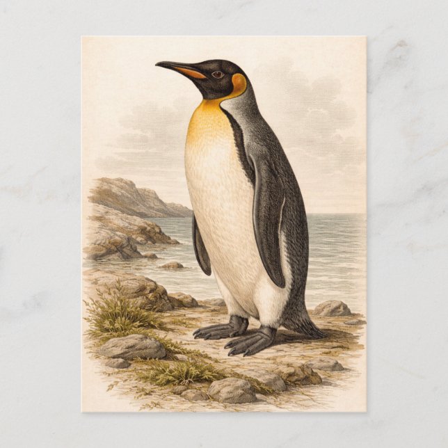 Postal Ilustración de pingüino al estilo vintage (Anverso)