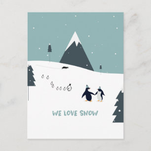 Postal Ilustración de pingüinos de invierno lindos Tarjet
