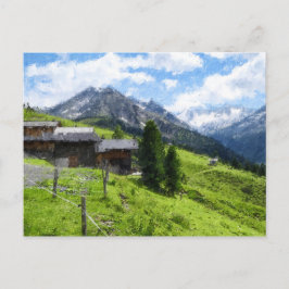 Postal Ilustracion de pintura al óleo de los Alpes austrí