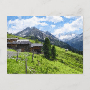 Postal Ilustración de pintura al óleo de los Alpes austrí