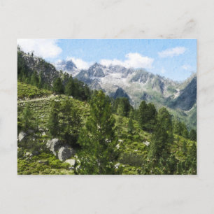 Postal Ilustración de pintura al óleo de los Alpes austrí