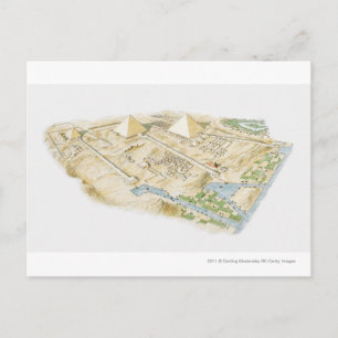 Postal Ilustracion de Pirámides de Giza