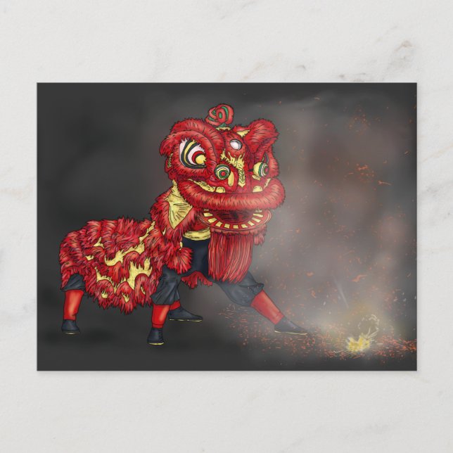 Postal Ilustracion de piratas contra bailarinas de leones (Anverso)