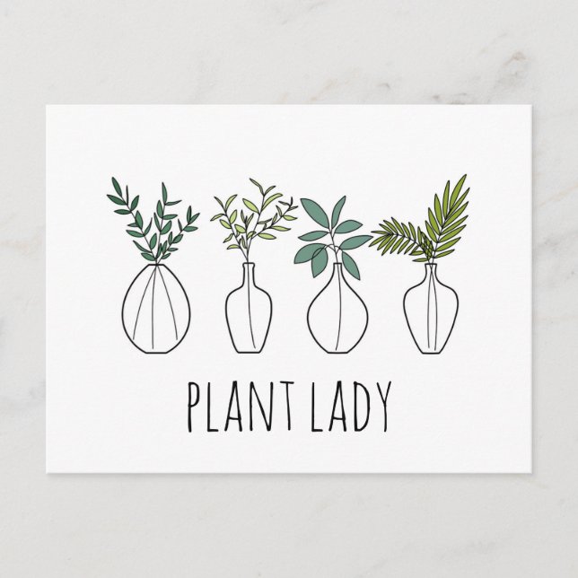 Postal Ilustracion de Plant Lady line Art Plants (Anverso)