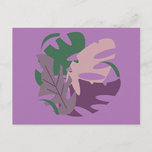Postal Ilustración de planta Monstera con vegetación mora (Anverso)