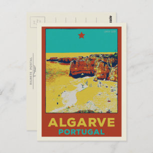 Postal Ilustracion de playa Algarve Portugal