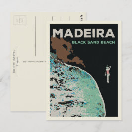 Postal Ilustracion de playa de arena negra de Madeira Por