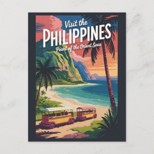 Postal Ilustración de playa de Filipinas Arte de viaje vi