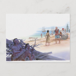Postal Ilustracion de Pocahontas hablando con el capitán