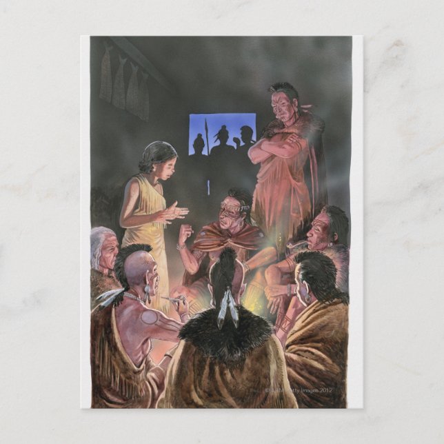 Postal Ilustracion de Pocahontas hablando con ella (Anverso)