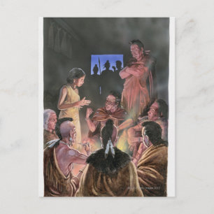 Postal Ilustracion de Pocahontas hablando con ella