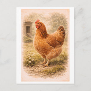 Postal Ilustración de pollo estilo vintage