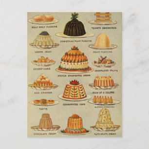 Postal Ilustracion de postre vintage